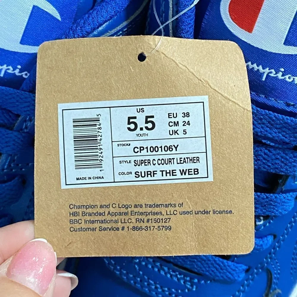 NWT Champion Super C Court Leather Shoe Blue Youth